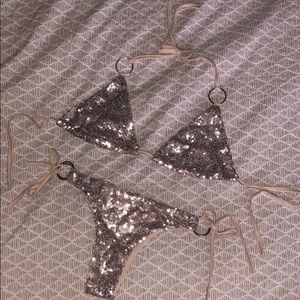 Gold sequin 2 piece triangle bikini